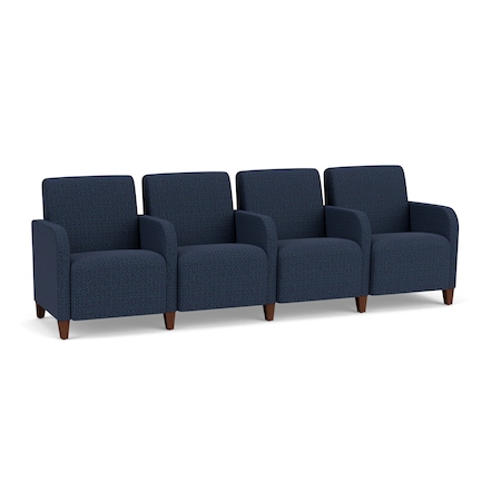 Lesro Siena Lounge Reception 4 Seat Tandem Seating, Walnut, RF Blueberry Upholstery SN4103